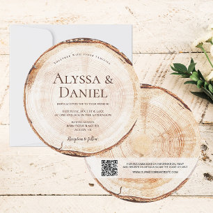 Invitation Wood Cut Grain QR Code Détails Russe Mariage