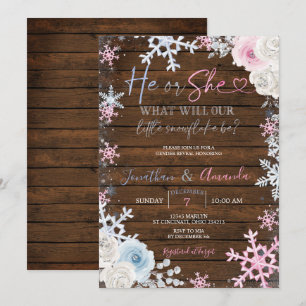 Invitation Wood Genre Révéler Pink and Blue Snowflakes