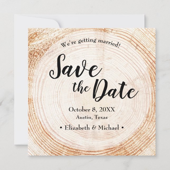 Invitation Wood Grain Mariage rustique Enregistrer la photo d (Devant)