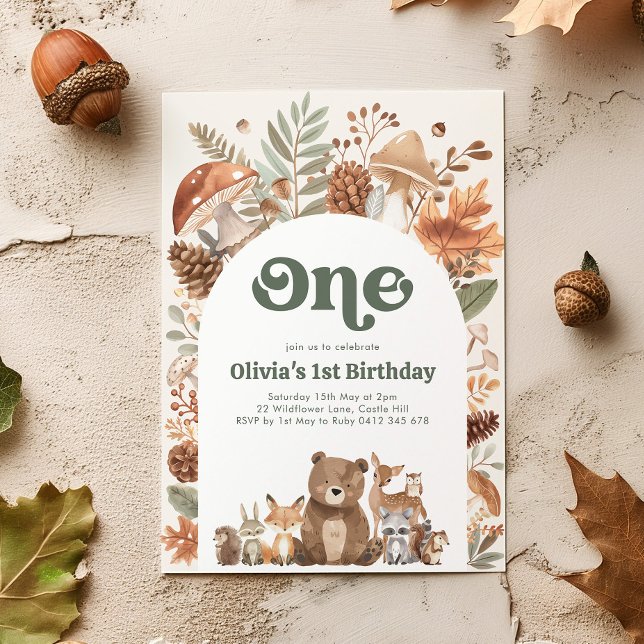 Invitation Woodland 1st Birthday Wild One Forest Animals (Woodland 1st Birthday Invitation)