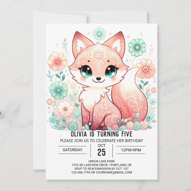 Invitation Woodland Adorable Fox Digital Anniversaire (Devant)