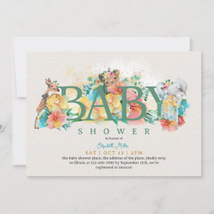 Invitation Woodland Animal Rustique Floral Baby Girl Douche