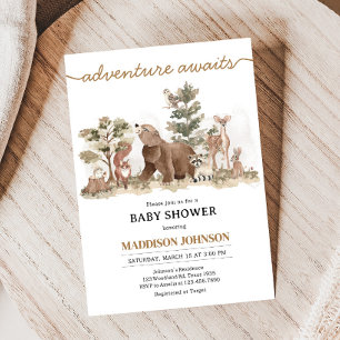 Invitation Woodland Animals Adventure Await Baby shower