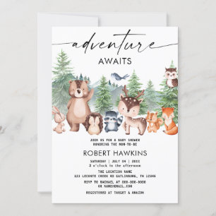 Invitation Woodland Animals Adventure Await Baby shower