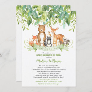 Invitation Woodland Animals Baby shower virtuel Mail Greenery