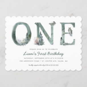 Invitation Woodland Animals Watercolor 1er anniversaire