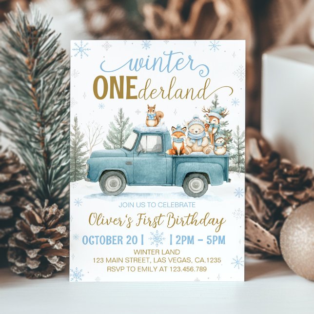 Invitation Woodland Animals Winter Onederland 1st Birthday In (Créateur téléchargé)