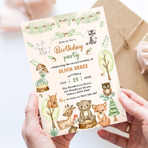 Invitation Woodland Animaux 2e fête d'anniversaire