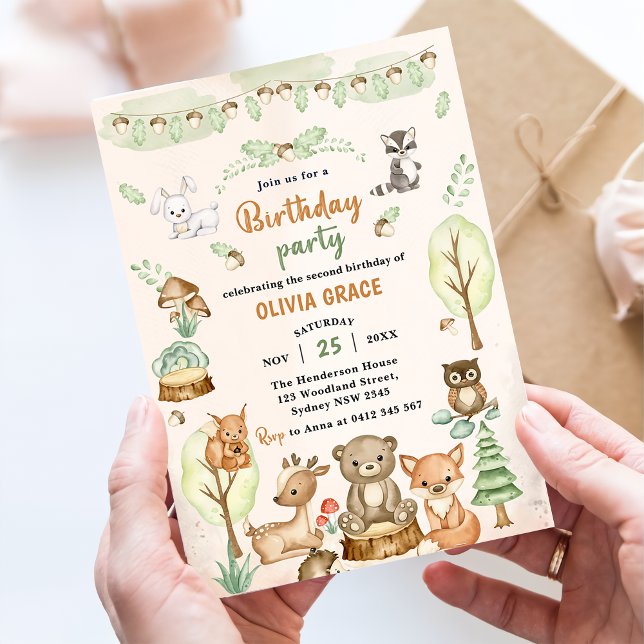 Invitation Woodland Animaux 2e fête d'anniversaire (Créateur téléchargé)