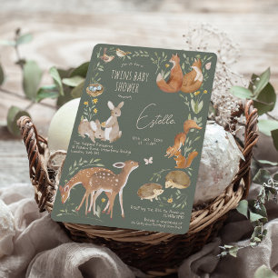 Invitation Woodland Animaux Forêt Amis Jumeaux Baby shower