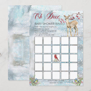 Invitation Woodland Animaux Winter Boy Baby shower Bingo Card