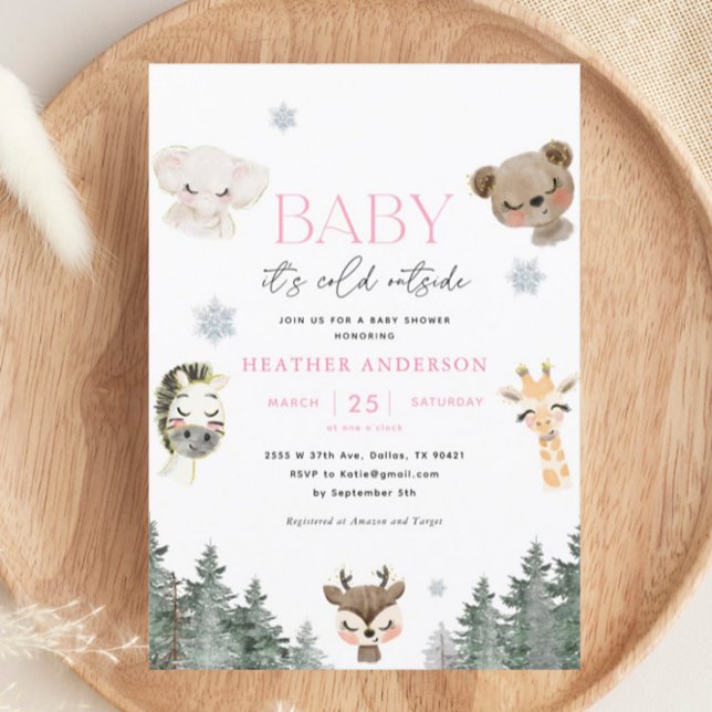 Invitation Woodland Baby C'est froid dehors Baby shower fille (Créateur téléchargé)