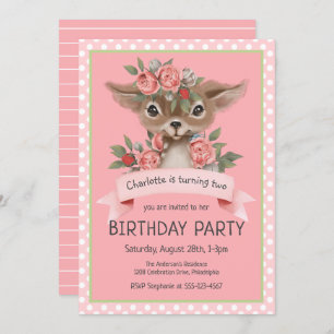 Invitation Woodland Baby Deer Pink Girl's Birthday Party