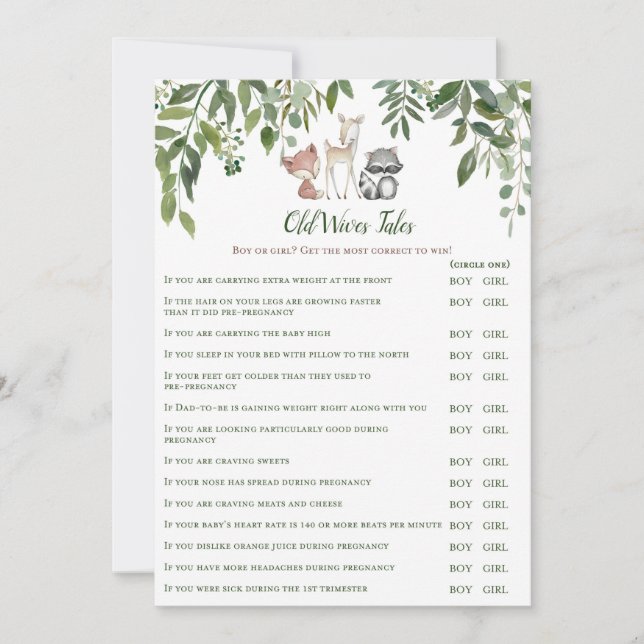 Invitation Woodland Baby shower Old Wives Tale Game (Devant)