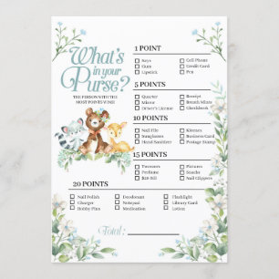 Invitation Woodland Baby shower What's In Your Purse Game