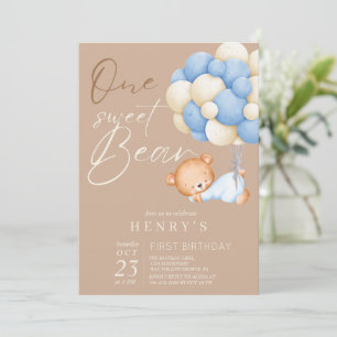 Invitation Woodland Bear Boy 1er Anniversaire Party Pastel