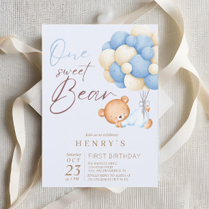 Invitation Woodland Bear Boy 1er Anniversaire Party Pastel