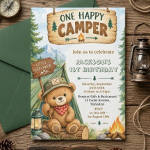 Woodland Bear One Happy Camper 1er Anniversaire