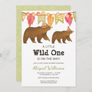 Invitation Woodland Bear Party Baby shower Wild One