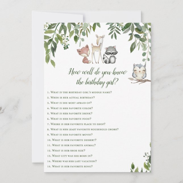 Invitation Woodland Birthday Game - Qui sait Anniversaire Fil (Devant)