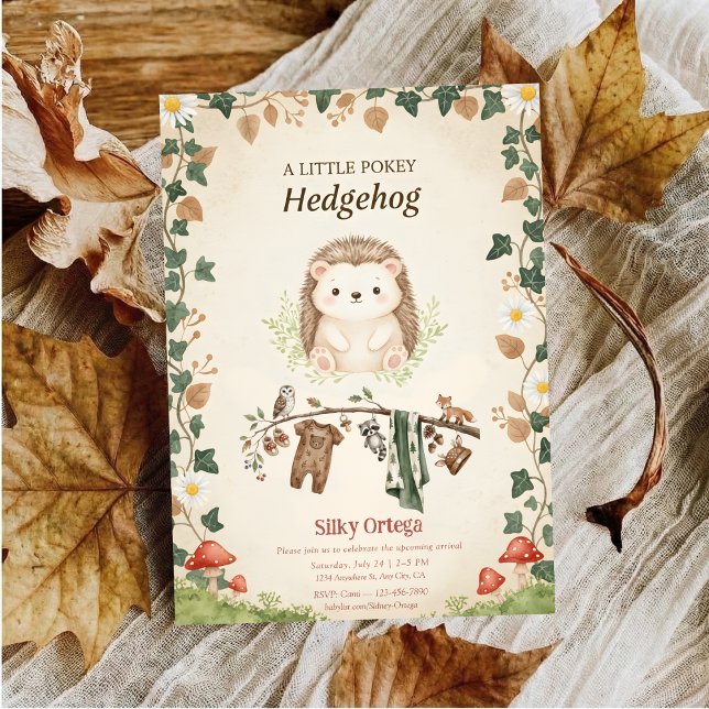 Invitation Woodland budget Hedgehog Greenery baby shower (Créateur téléchargé)