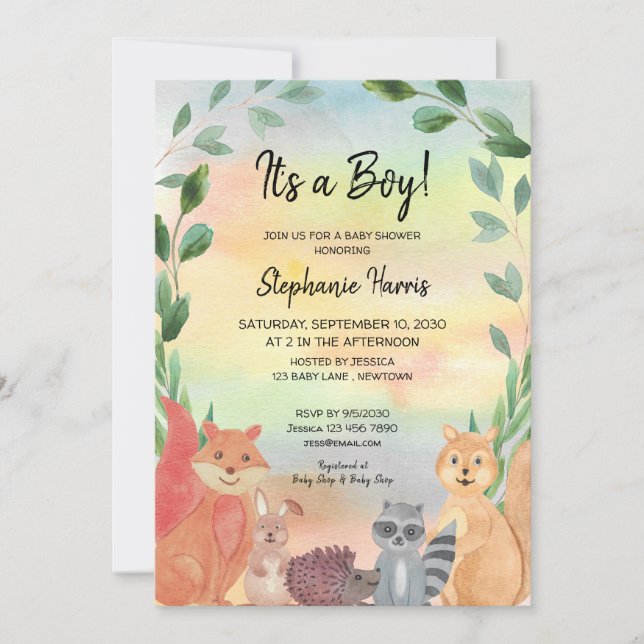 Invitation Woodland C'est un petit Baby shower d'amis de la f (Devant)