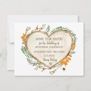 Invitation Woodland Cottagecore Coeur en bois Enregistrer la