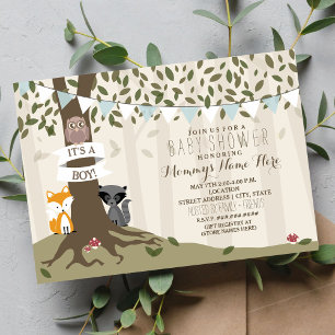 Invitation Woodland Creatures Baby shower - Garçon