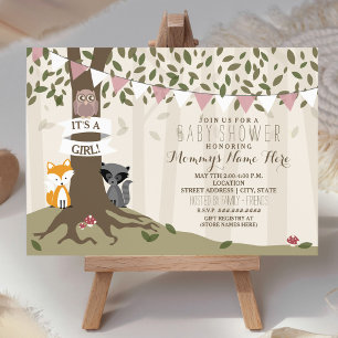 Invitation Woodland Creatures Baby shower - Girl