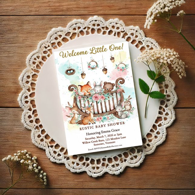 Invitation Woodland Crib Welcome Little One Baby Shower (Créateur téléchargé)