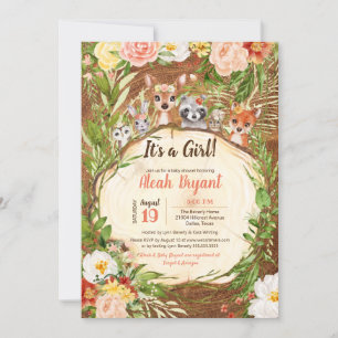 Invitation Woodland Cute Animaux Forêt Girls Baby shower en b