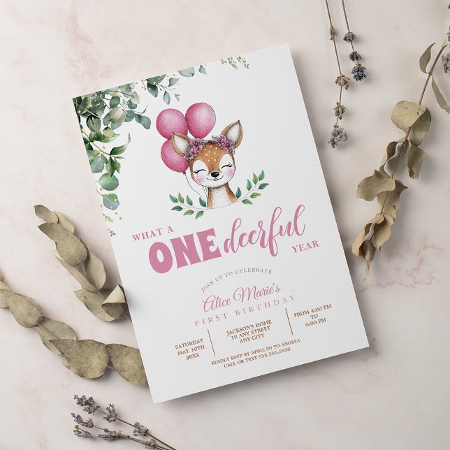 Invitation Woodland Deer Rose greenergirl Premier anniversair (Créateur téléchargé)