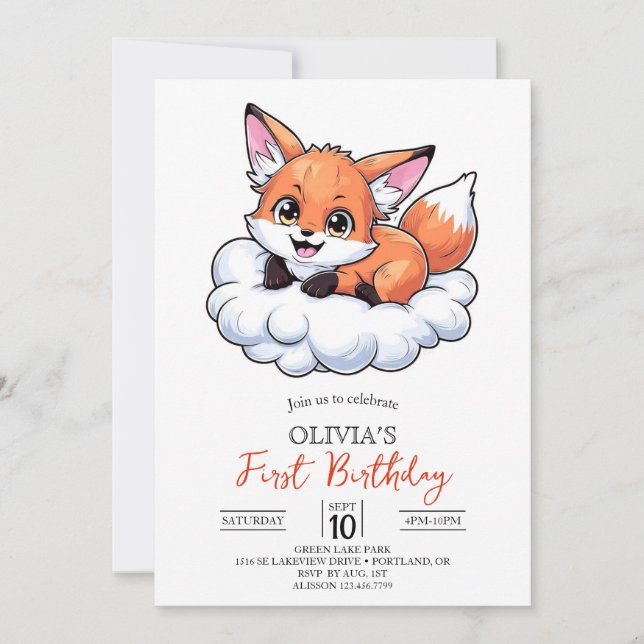 Invitation Woodland Digital Fox 1er anniversaire (Devant)