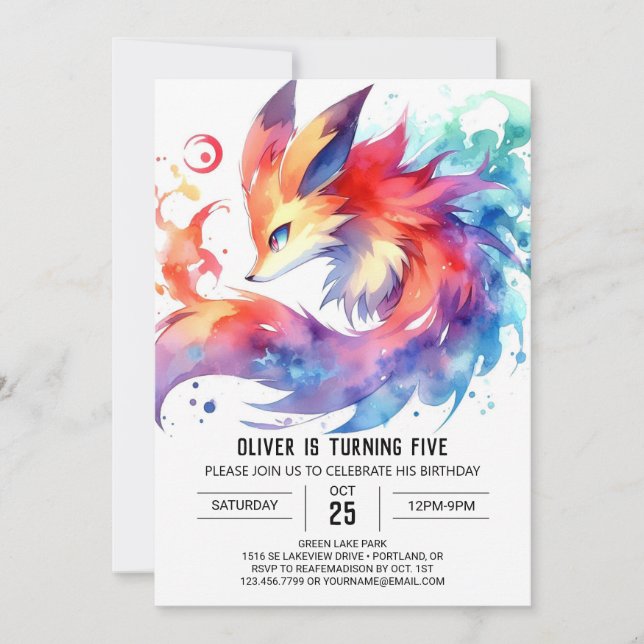 Invitation Woodland Editable Fox Anniversaire (Devant)