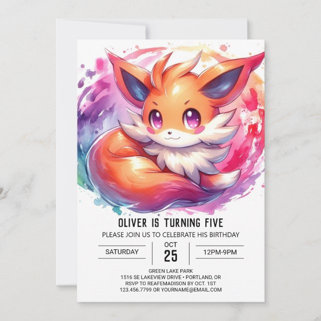 Invitation Woodland Editable Fox Anniversaire (Devant)