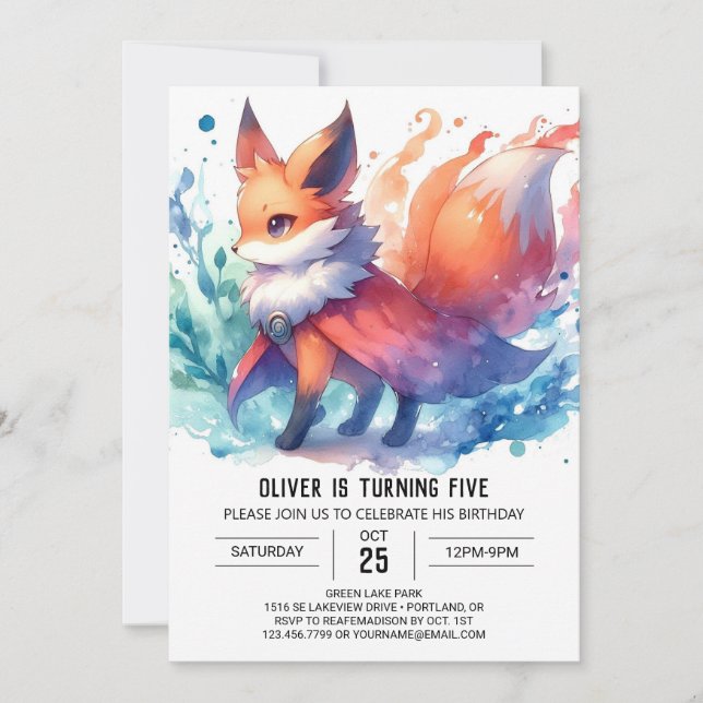 Invitation Woodland Editable Fox Anniversaire (Devant)
