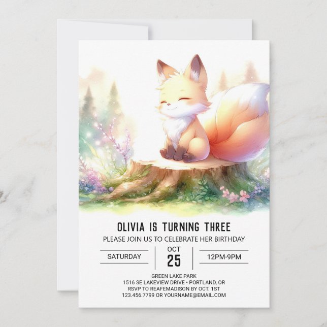 Invitation Woodland Elegant Fox Anniversaire numérique (Devant)