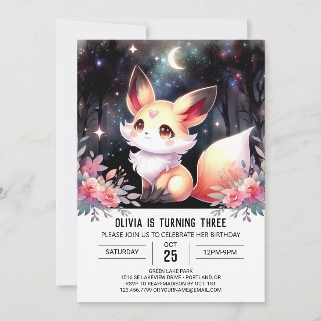 Invitation Woodland Enchanted Fox Anniversaire numérique (Devant)