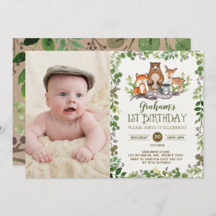 Invitation Woodland First Birthday Party Animaux de forêt