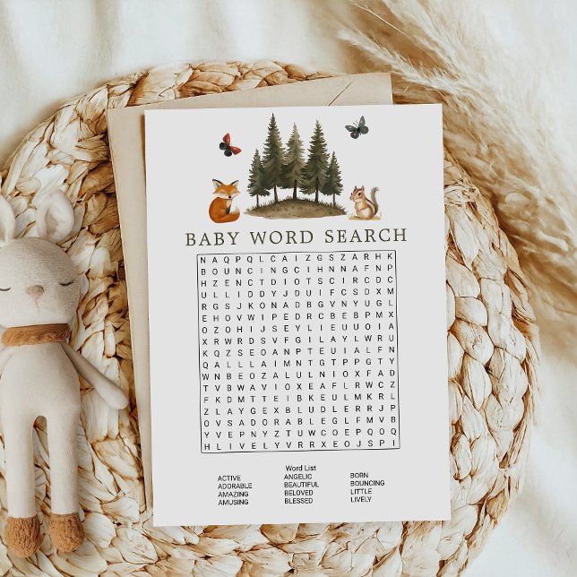 Invitation Woodland Forest Animals Baby Word Search Jeu (Créateur téléchargé)