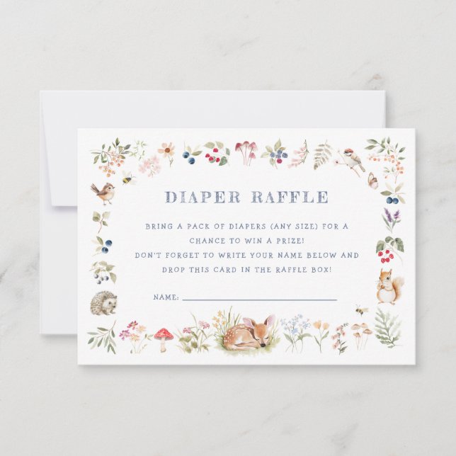 Invitation Woodland Forest Animals Diaper Raffle Card (Devant)
