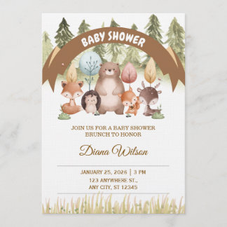 Invitation Woodland Forest Baby Shower Invite