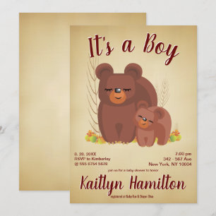 Invitation Woodland Forest Bear Cub Boy Mother Baby shower