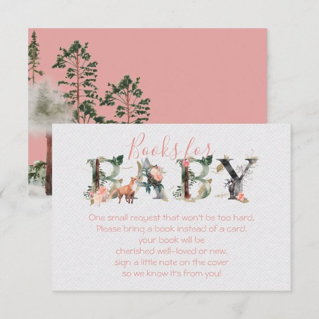 Invitation Woodland Forest Books for Baby shower girl (Devant / Derrière)