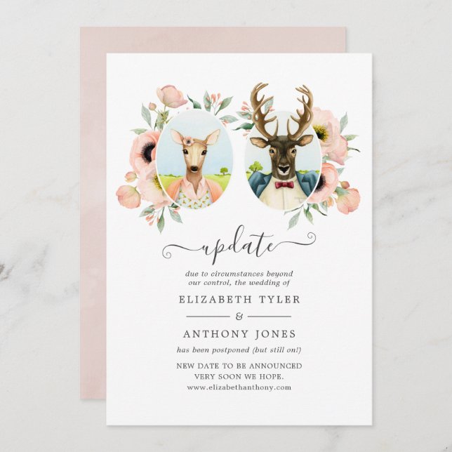 Invitation Woodland Forest Deer Boho Funny Mariage Update (Devant / Derrière)