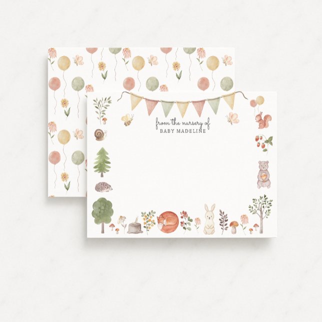 Invitation Woodland Forest Friends Nursery Note Card (Créateur téléchargé)