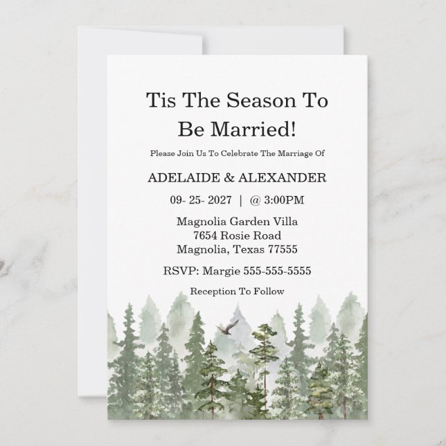 Invitation Woodland Forest Wedding Green (Devant)