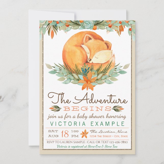 Invitation Woodland Fox Automne Automne Baby Shower Invitatio (Devant)