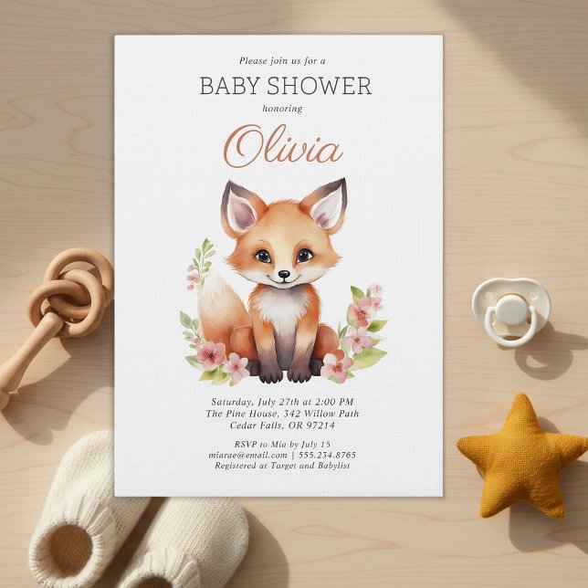 Invitation Woodland Fox Pink Peach Girl Baby Shower (Créateur téléchargé)