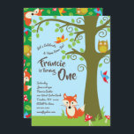 Invitation Woodland Friends Anniversaire Party<br><div class="desc">Ces adorables invitations de fête d'anniversaire d'amis de forêt mod sont parfaites pour une célébration de 1er anniversaire! Customisez le texte pour en faire les vôtres. Le look et l'ambiance modernes sont parfaits pour fêter votre petit renard et hibou amoureux petit à leur premier anniversaire !</div>